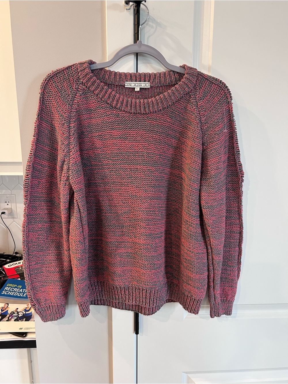 House Of Dagmar Pink Purple Marled Knit Crewneck Sweater Textured Sleeves